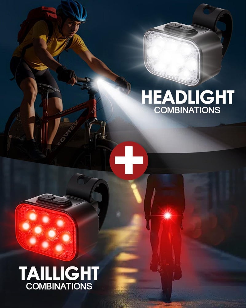 Victoper 10 LED Bike Light, 8+9 Modes USB Rechargeable Bicycle Lite, High Lumens Super Bright Bike Headlight & Taillight Set, Waterproof Safety Bike Front & Rearlight for Road, Night Riding - Image 2